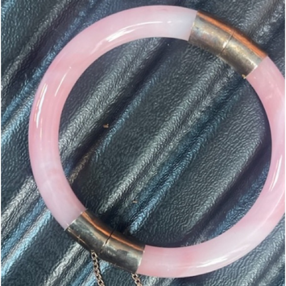 Vintage, pink bangle with hinge, and clasps